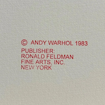 Red text on a textured beige background indicating Andy Warhol's copyright and publisher details.