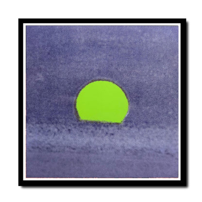 Abstract art with a bright green circle on a textured purple background