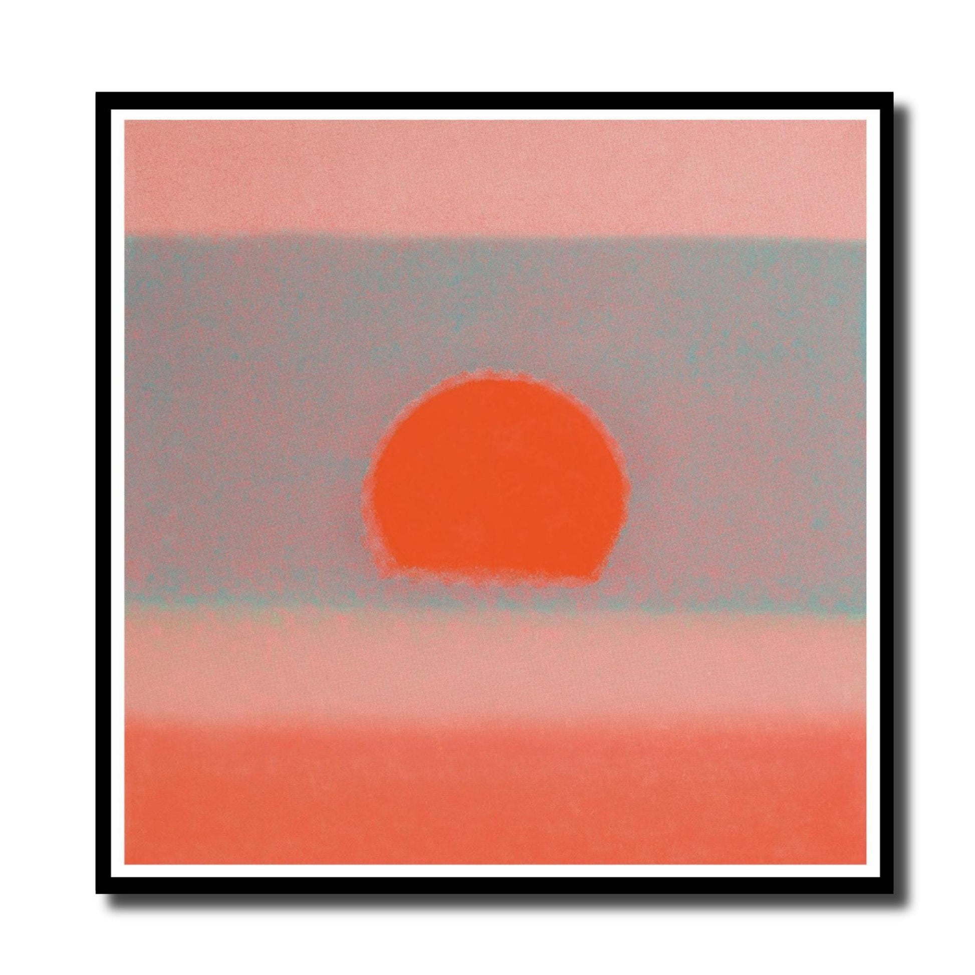 Surreal abstract artwork with a red circle in the center on a gradient background.