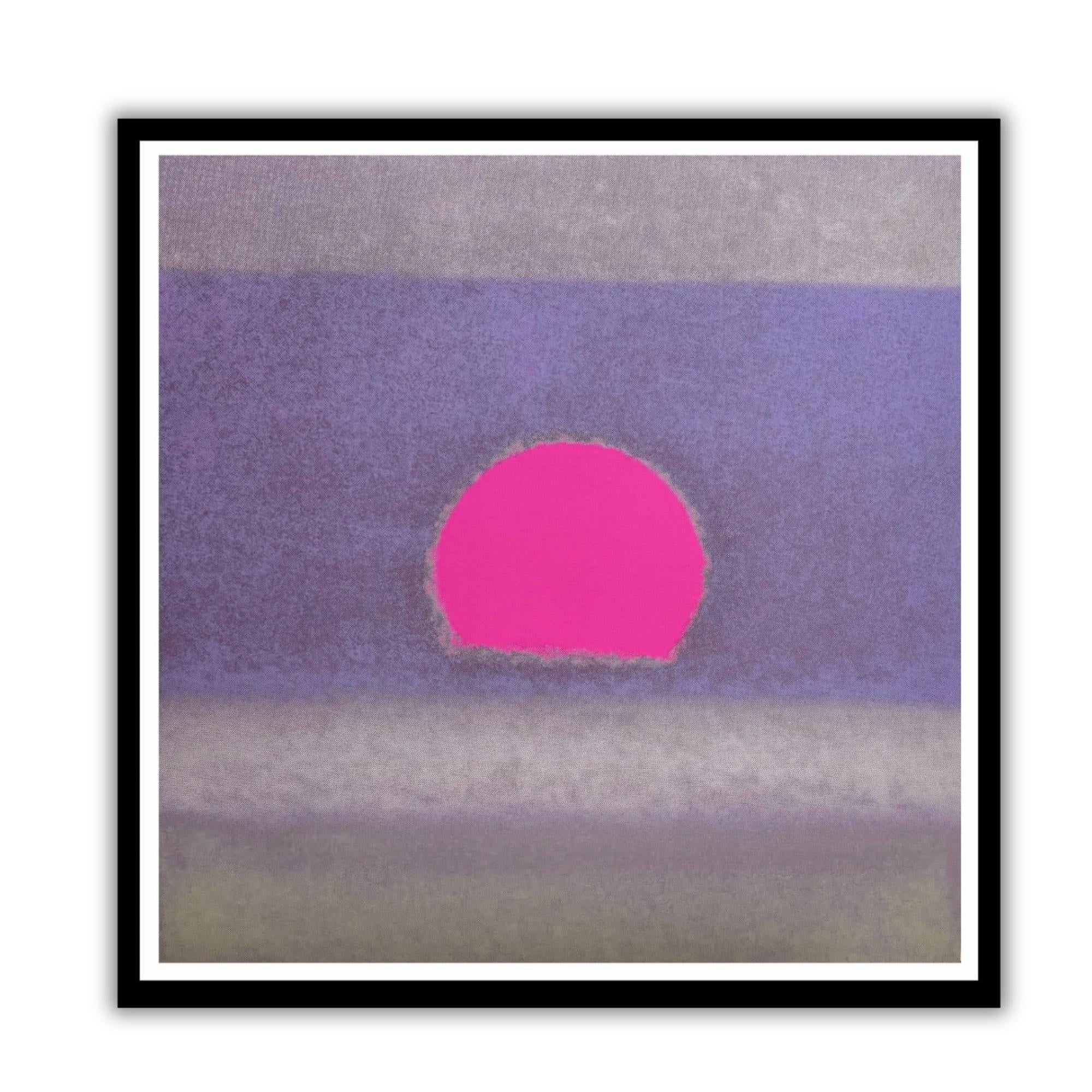 Framed artwork with a pink circle on a purple background