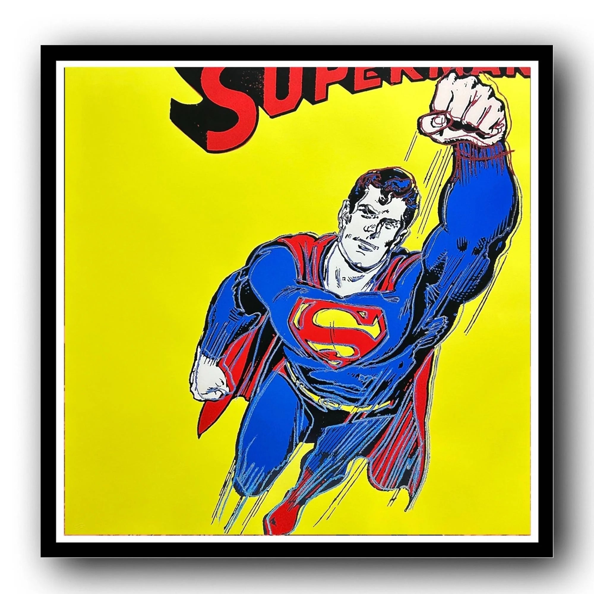 Superman graphic with yellow background and black frame
