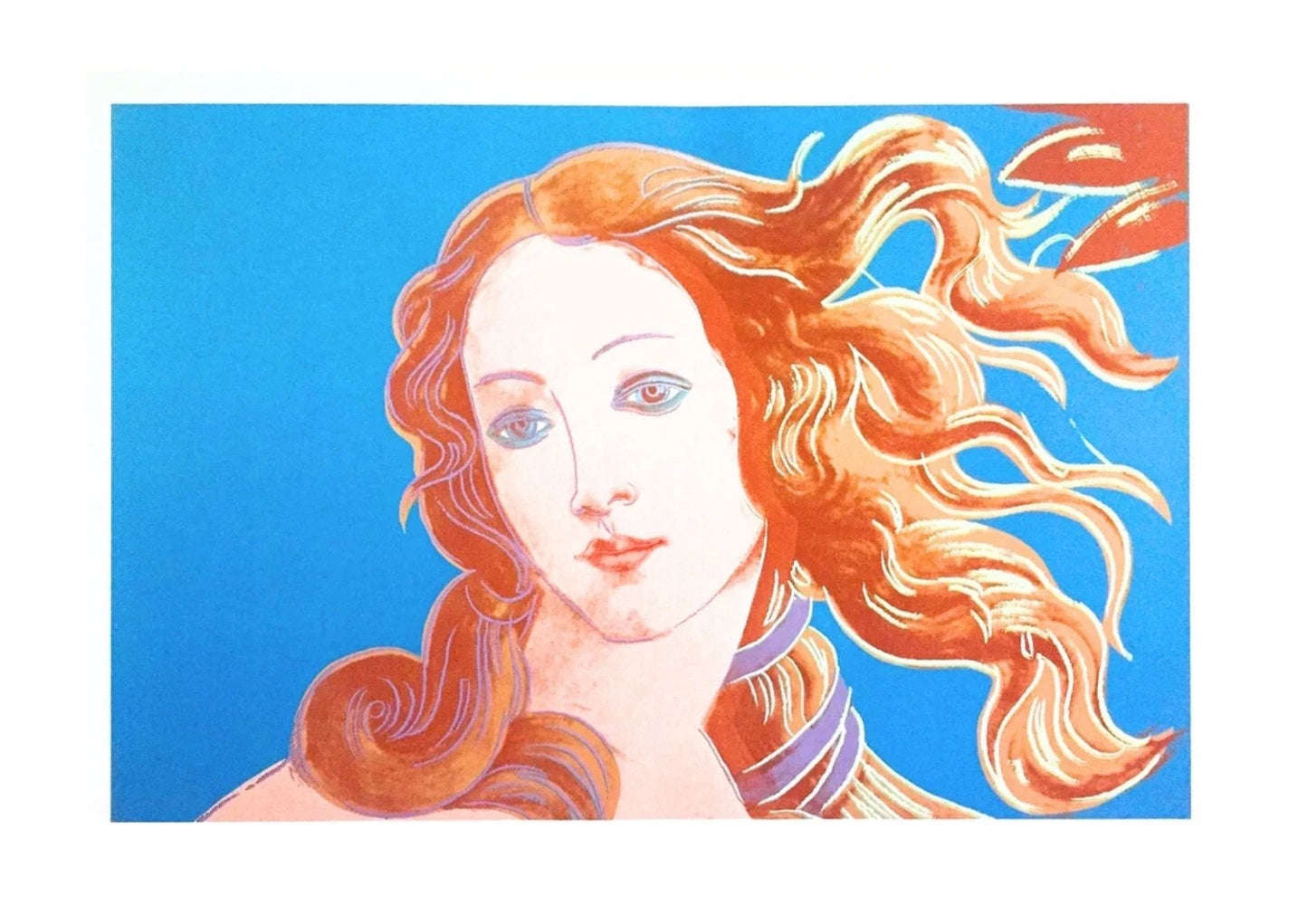 Artistic depiction of a woman with flowing hair against a blue background