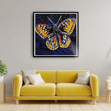 ANDY WARHOL–“Silverspot" Blue &amp; Yellow Trial Butterfly- Endangered Species Screenprint- Diamond Dust- Museum Quality-38 X 38" Wall Art