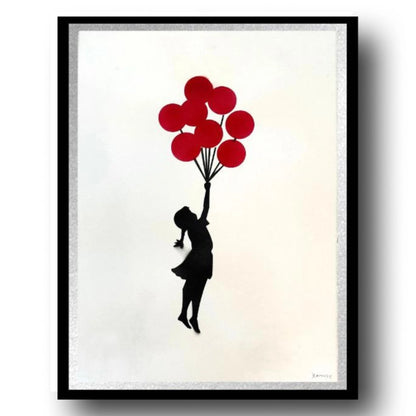 BANKSY –"8 Red Balloons"- Original Sprayed black & red paint- Signed- Museum Quality- Full sized-Wall Art