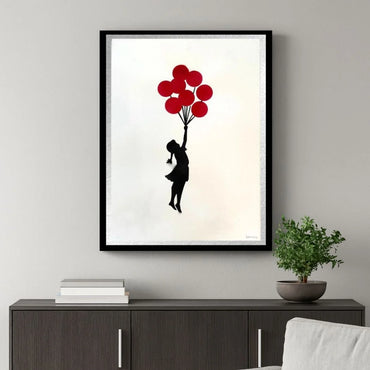 BANKSY –"8 Red Balloons"- Original Sprayed black & red paint- Signed- Museum Quality- Full sized-Wall Art