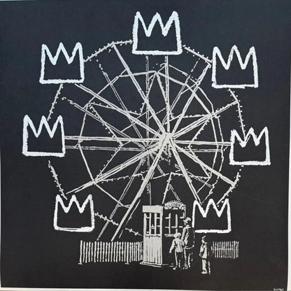 Ferris wheel with crown-like structures on a black background