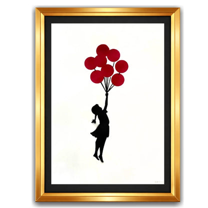 BANKSY –"8 Red Balloons"- Original Sprayed black & red paint- Signed- Museum Quality- Full sized | Iconic Street Art