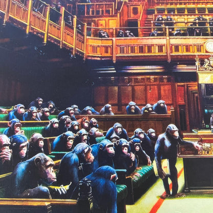 Banksy – "Monkey Parliament"- Signed Screenprint- Size 37 x 24" Iconic Graffiti Street Art- A Beauty