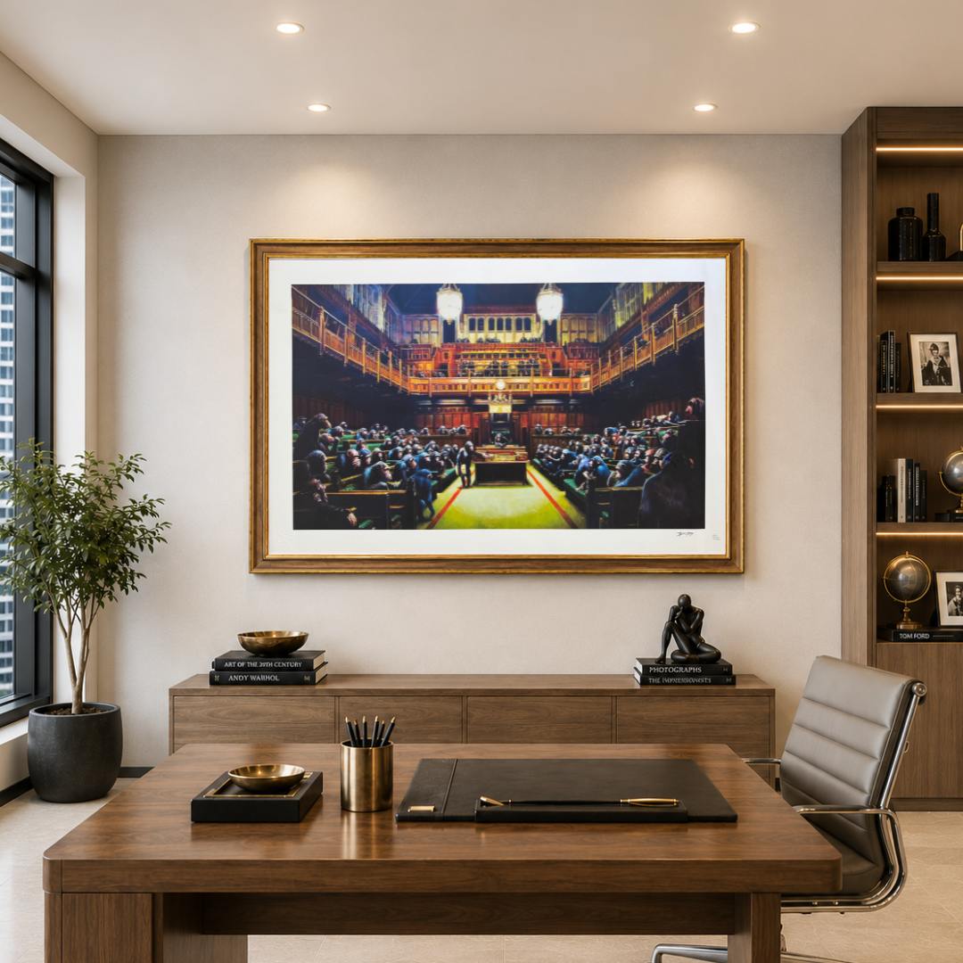 Banksy – "Monkey Parliament"- Signed Screenprint- Size 37 x 24" Iconic Graffiti Street Art- A Beauty