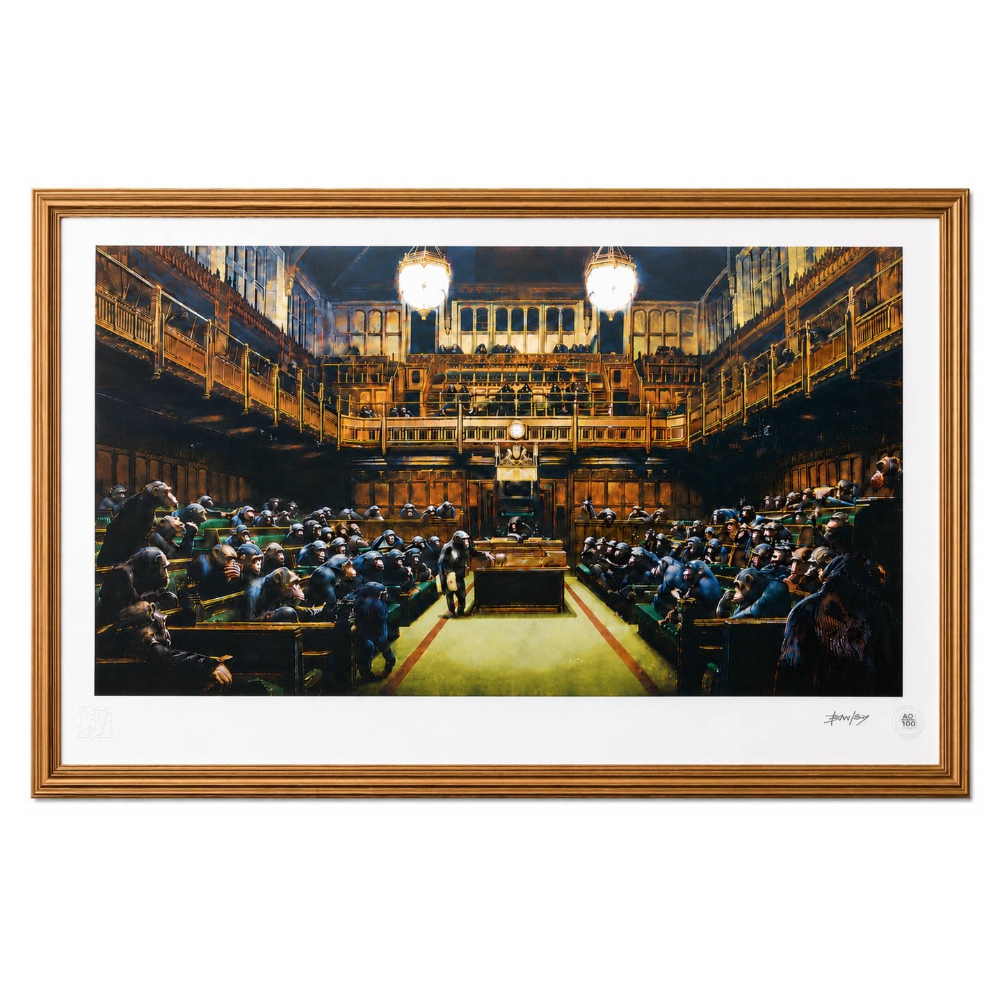 Banksy – "Monkey Parliament"- Signed Screenprint- Size 37 x 24" Iconic Graffiti Street Art- A Beauty