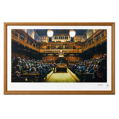 Banksy – "Monkey Parliament"- Signed Screenprint- Size 37 x 24" Iconic Graffiti Street Art- A Beauty