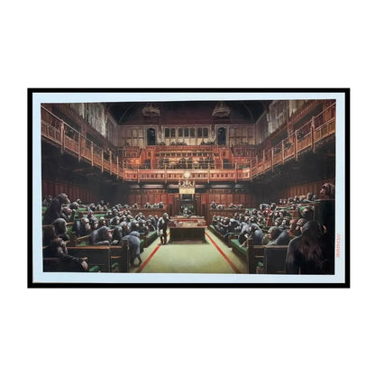 Banksy "Monkey Parliament"- Stamped "BANKSY" - Size 29 1/2 x 18" Wall Art