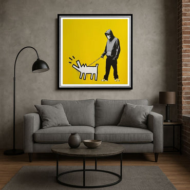 BANKSY -"Barking Dog" (Yellow) -Screen Print Paper Wall Art Decor -  27 5/8 x 27 5/8"