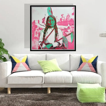 ANDY WARHOL– “Sitting Bull"- Pink Trial Screenprint- Cowboys and Indians- Unsigned Proof- Museum Quality 36x36" Wall Art