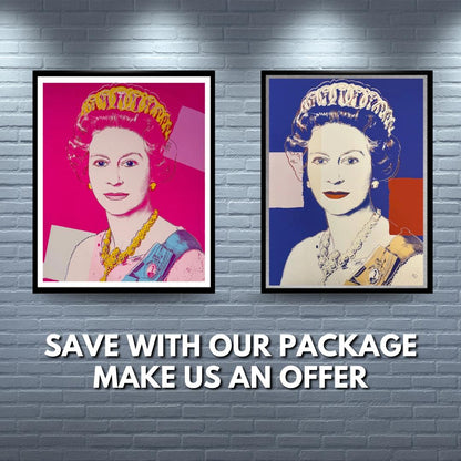Two framed portraits of a woman on a brick wall with promotional text.