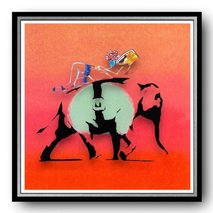 FENZOLINI "ELEPHANT RIDE" Red - Screenprint- Hand Signed, Numbered - Warhol, Banksy - 31 1/2 x 31 1/2"