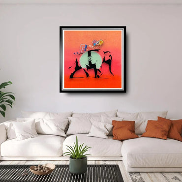 FENZOLINI "ELEPHANT RIDE" Red - Screenprint- Hand Signed, Numbered - Warhol, Banksy - 31 1/2 x 31 1/2"