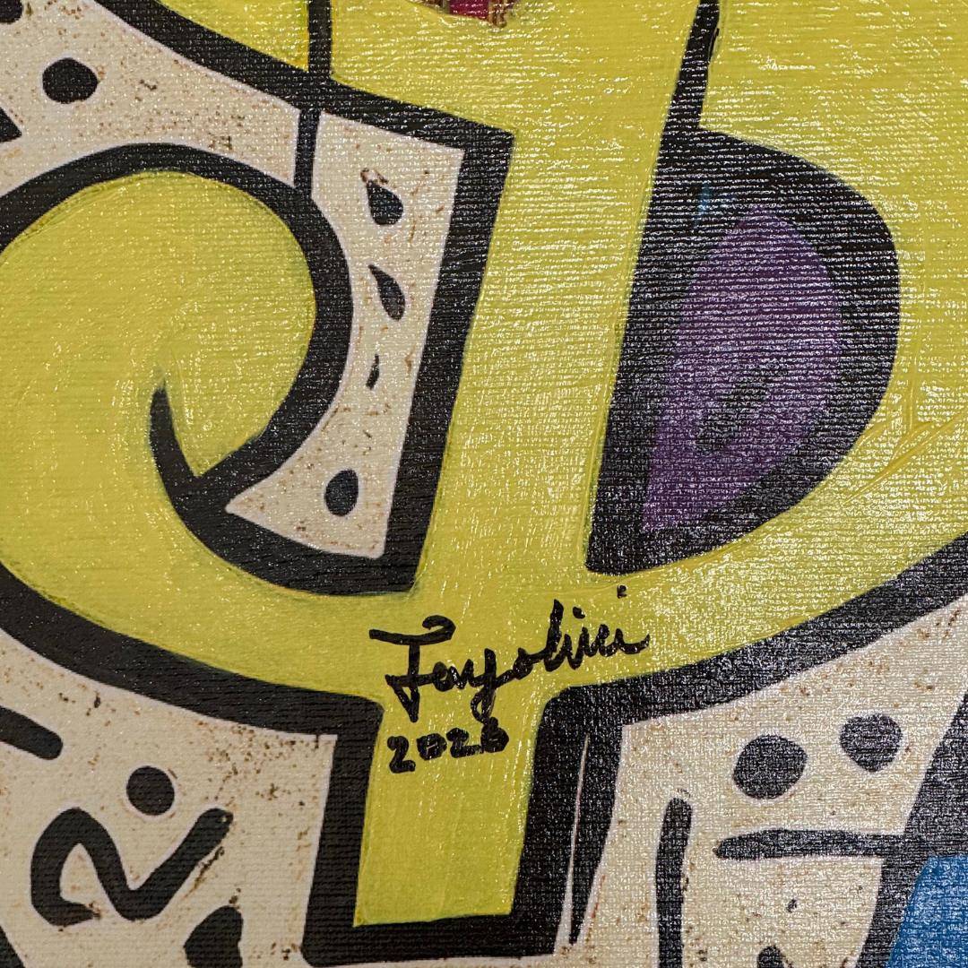 Artistic design with a signature in the center on a textured background