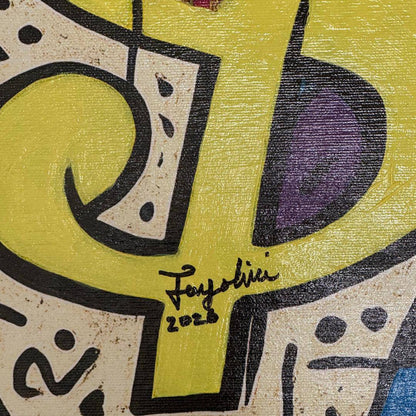Artistic design with a signature in the center on a textured background