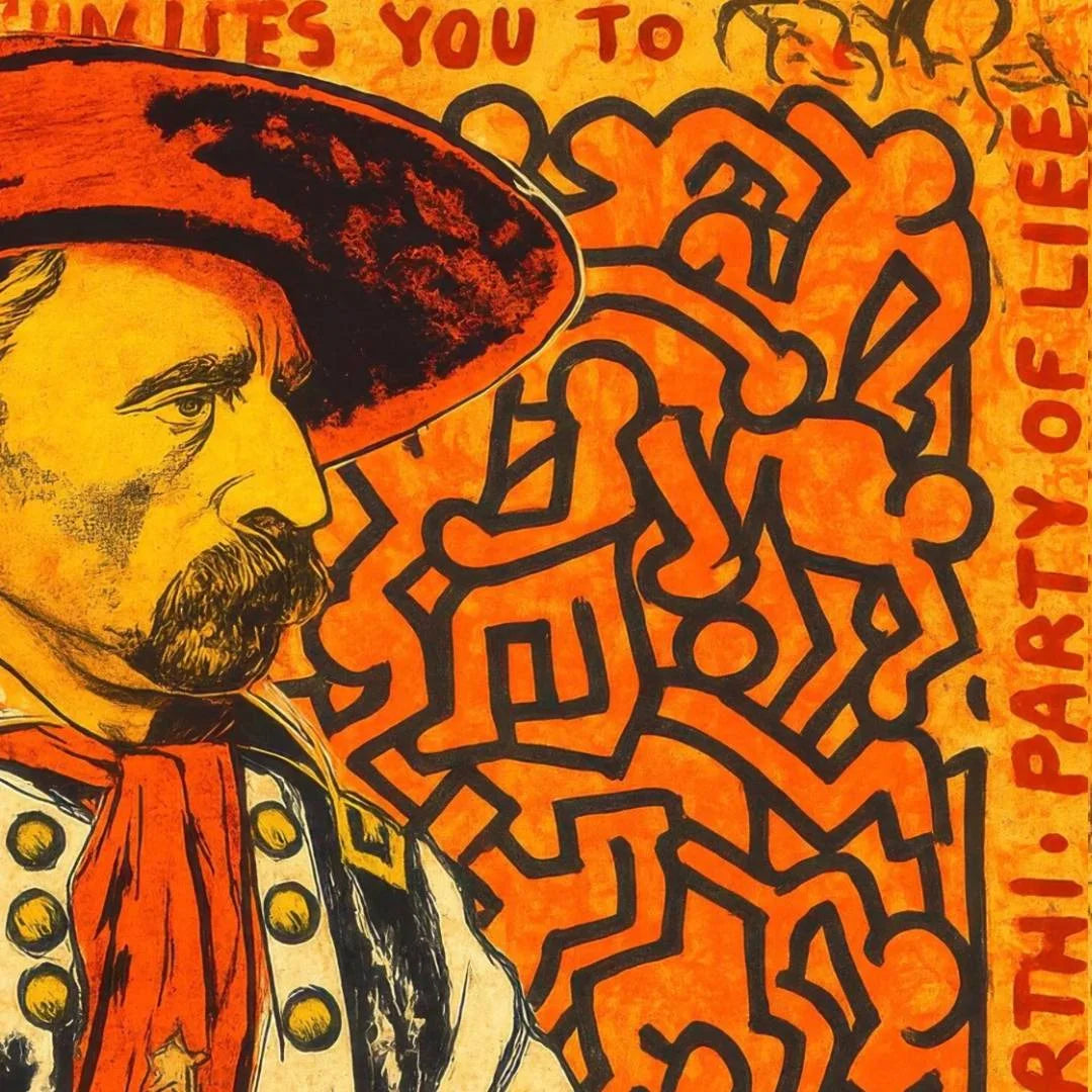 FENZOLINI "Cowboy Newspaper"-Signed Screenprint-38 x 38- Warhol Haring iFusionism - Original Edition Artwork