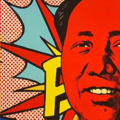 Closeup of artwork. Pop art style portrait with abstract background