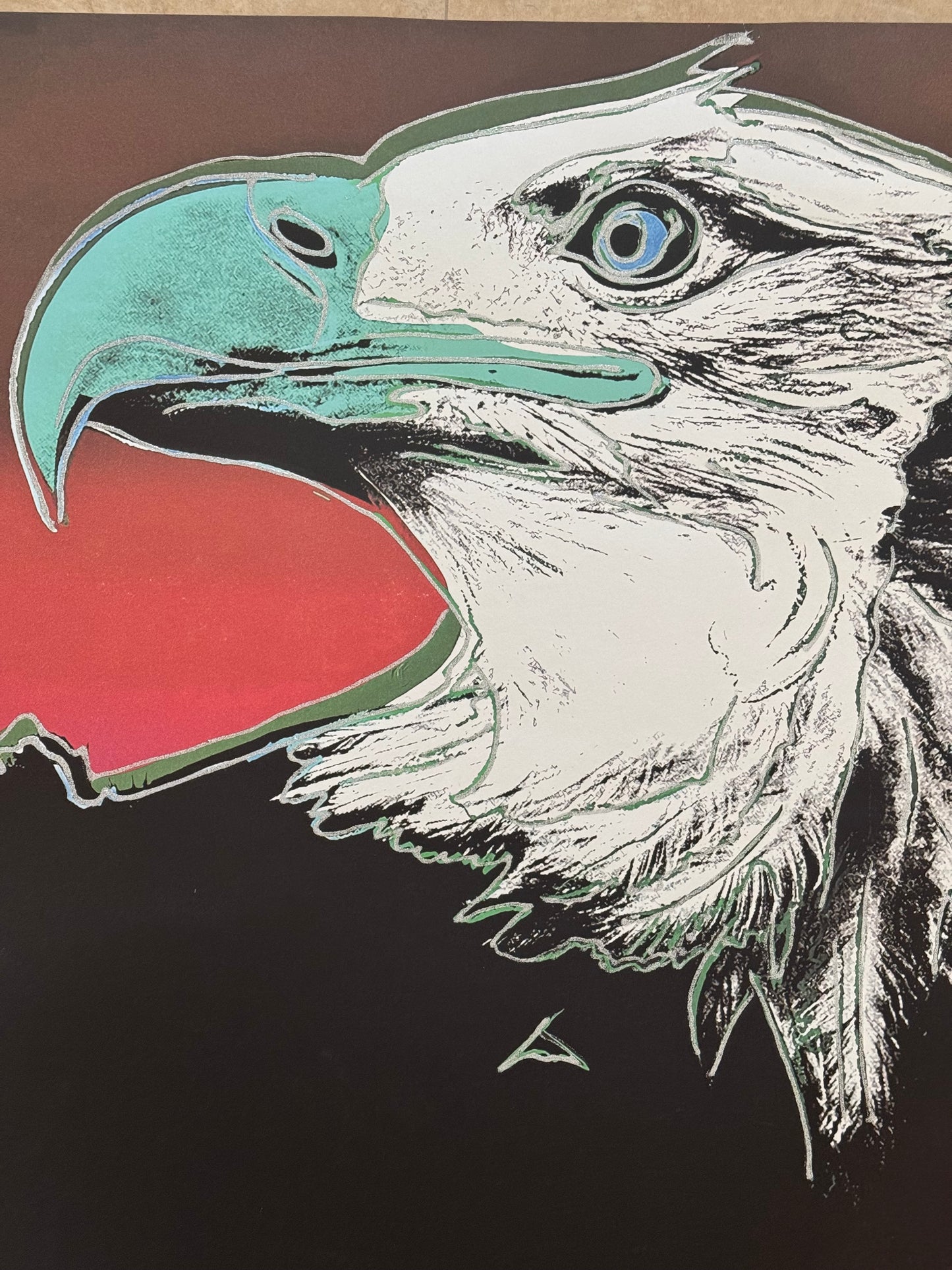ANDY WARHOL “Bald Eagle"- Trial Screenprint- Proof Edition- Green, blue and purple colors with diamond dust- Endangered Species- Museum Quality 38 X 38"Pop Art Beauty