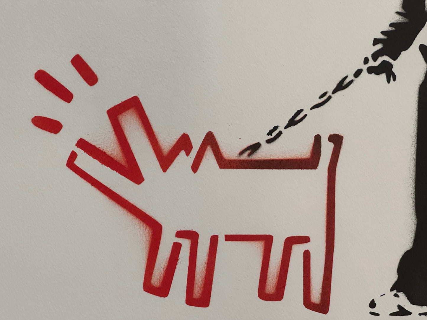 BANKSY –"Barking Dog"- Original Sprayed Black & Red Paint- Hand Signed- Rare Color- Iconic Stencil Grafitt