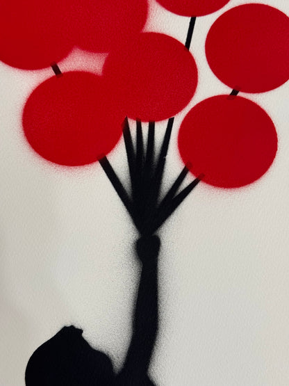 BANKSY –"8 Red Balloons"- Original Sprayed black & red paint- Signed- Museum Quality- Full sized | Iconic Street Art