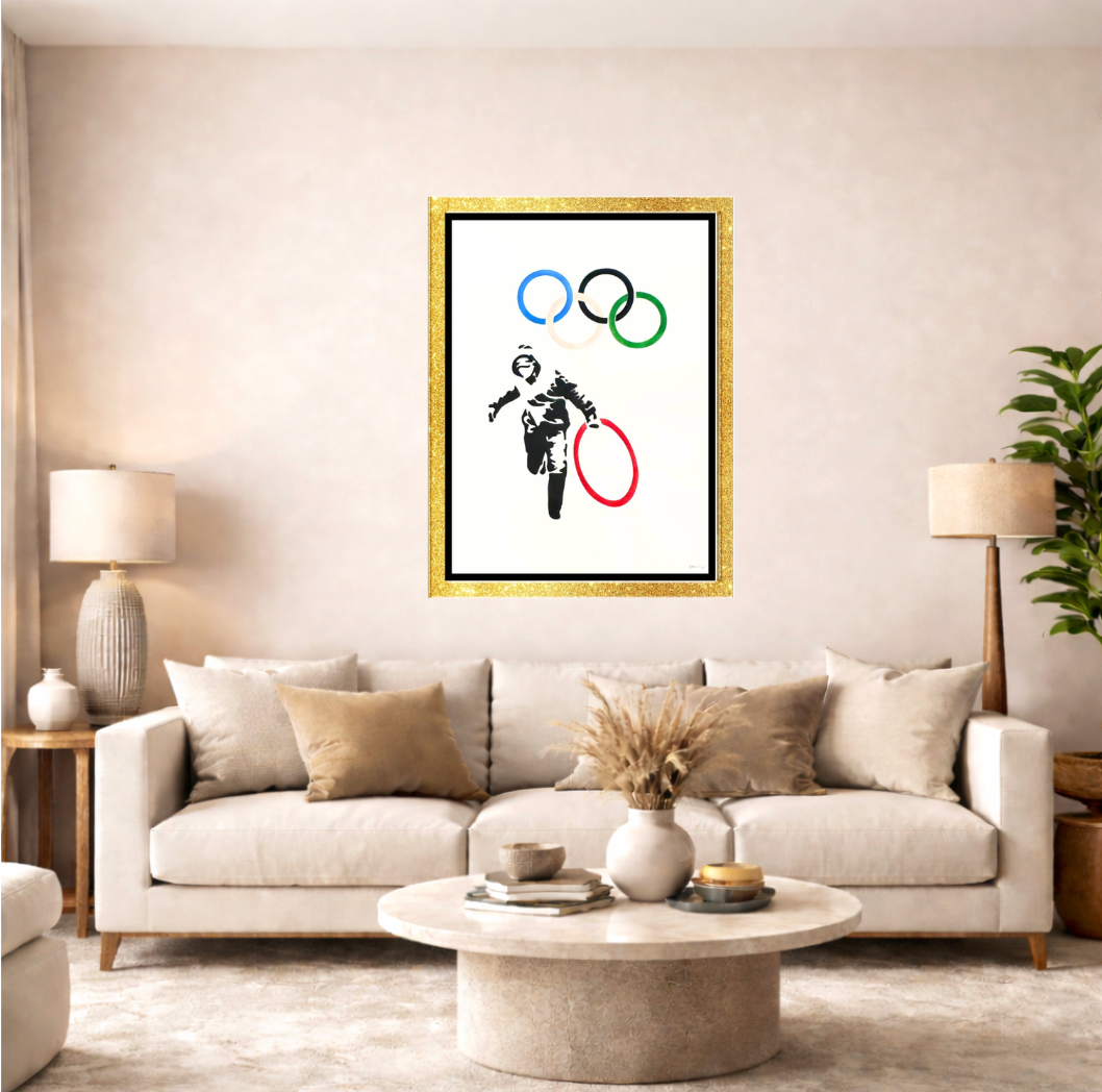 BANKSY-"Olympic Rings Looter"- Original Spray Painting-Hand Signed-Iconic Graffiti Street Art