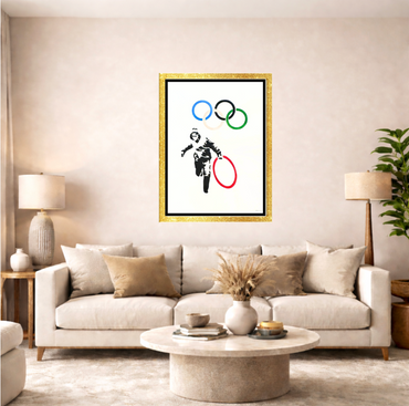 BANKSY-"Olympic Rings Looter"- Original Spray Painting- Hand done-Urban Art Graffiti- Signed-Full sized | Iconic Street Art