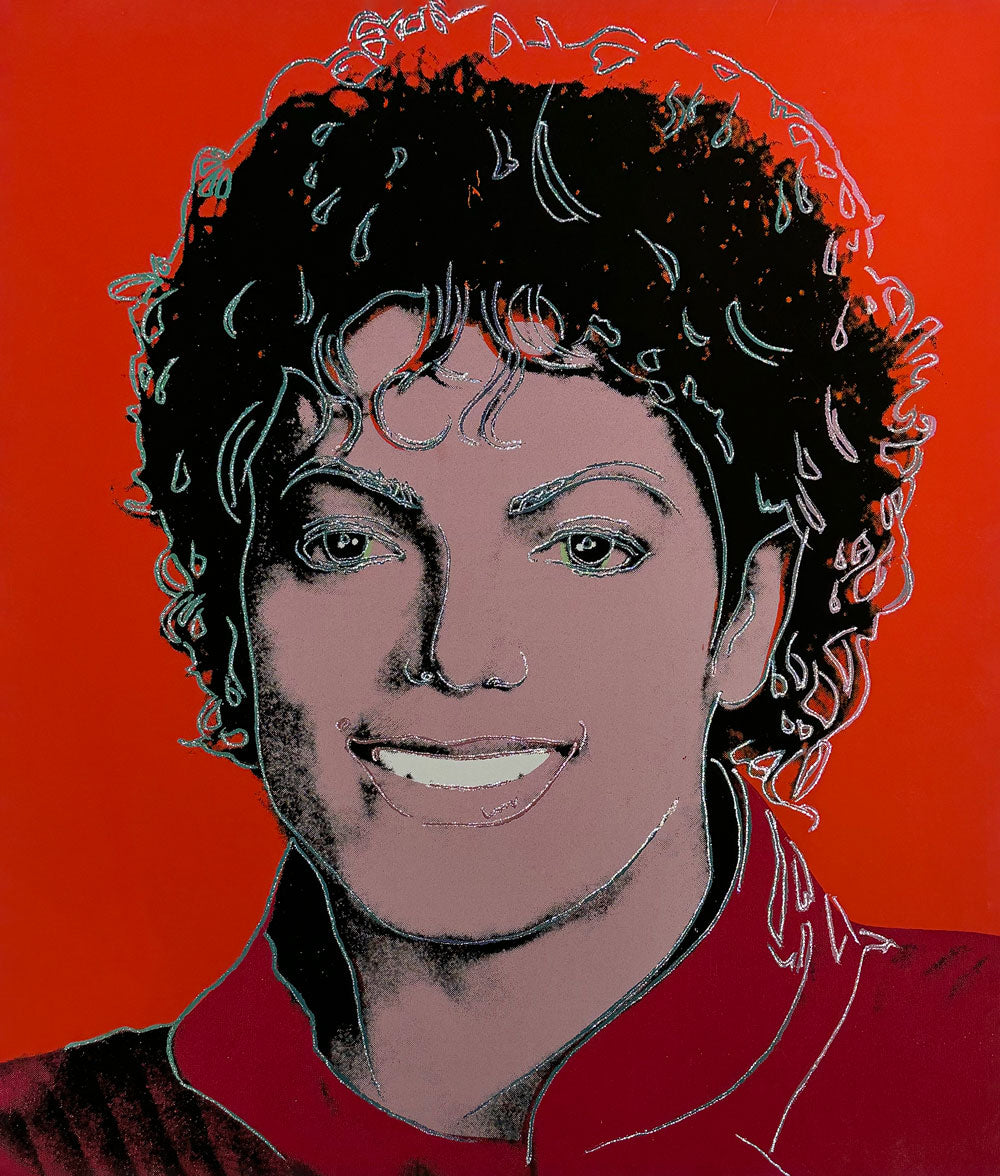 Stylized portrait of a famous figure with a red background