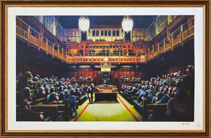 Banksy – "Monkey Parliament"- Signed Screenprint- Size 37 x 24" Iconic Graffiti Street Art- A Beauty