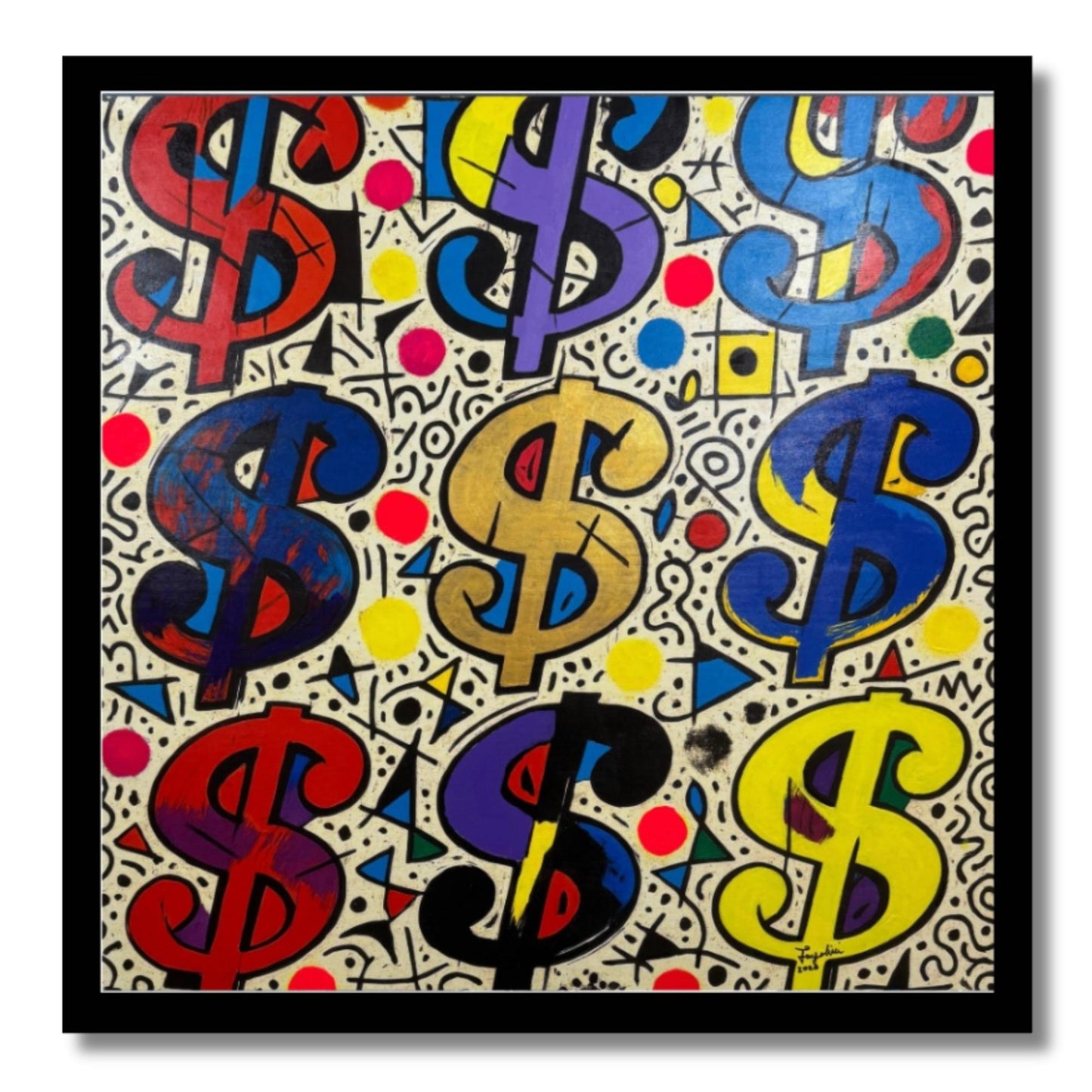 Colorful dollar sign pattern on a black background