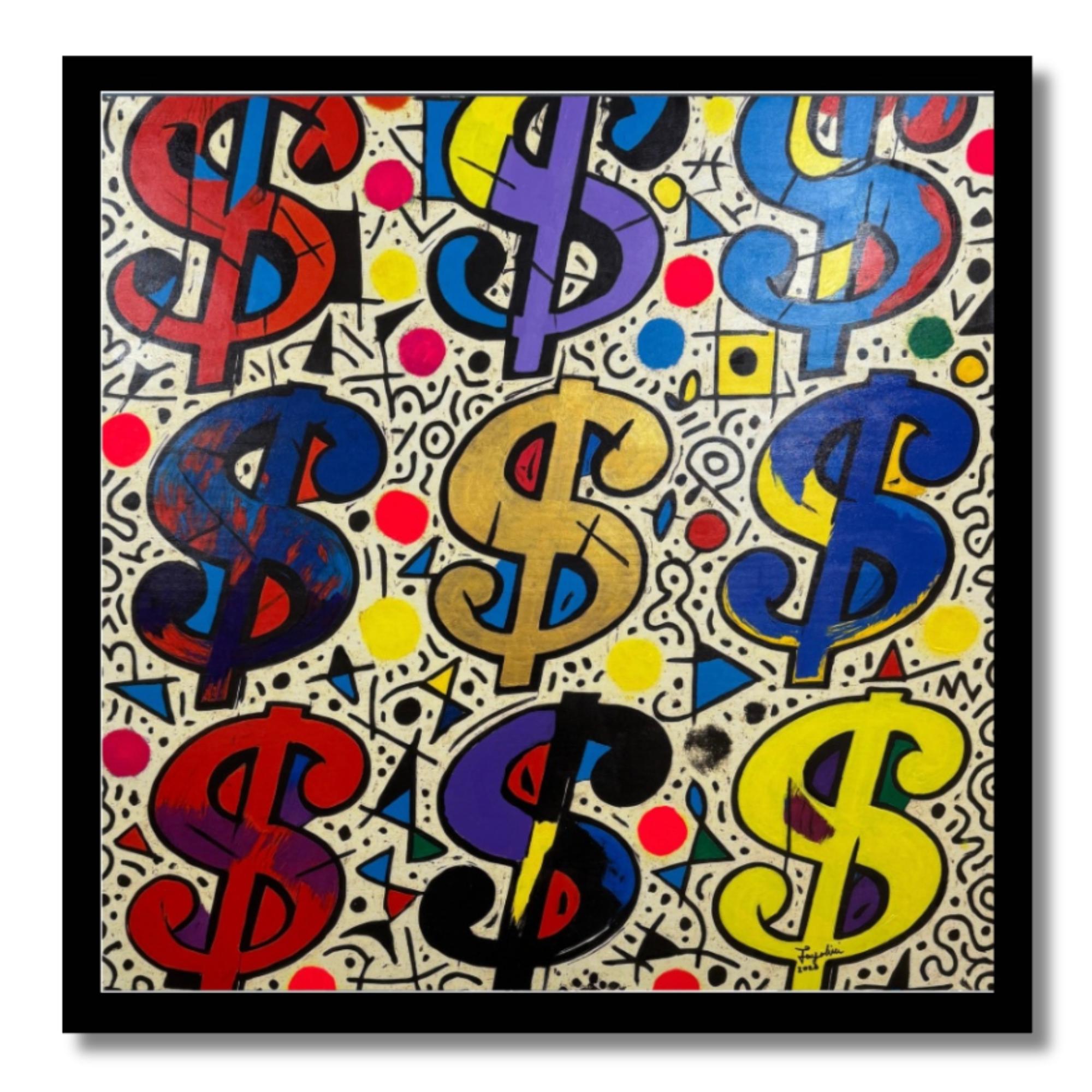 Colorful dollar sign pattern on a black background