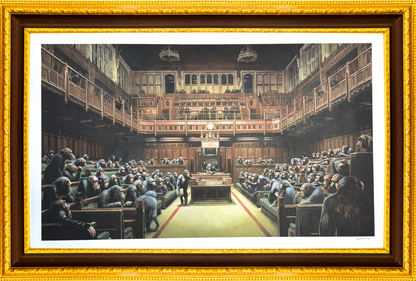 Banksy – "Monkey Parliament"- Signed Screenprint- Size 29 1/2 x 18" Iconic Graffiti | Iconic Street Art