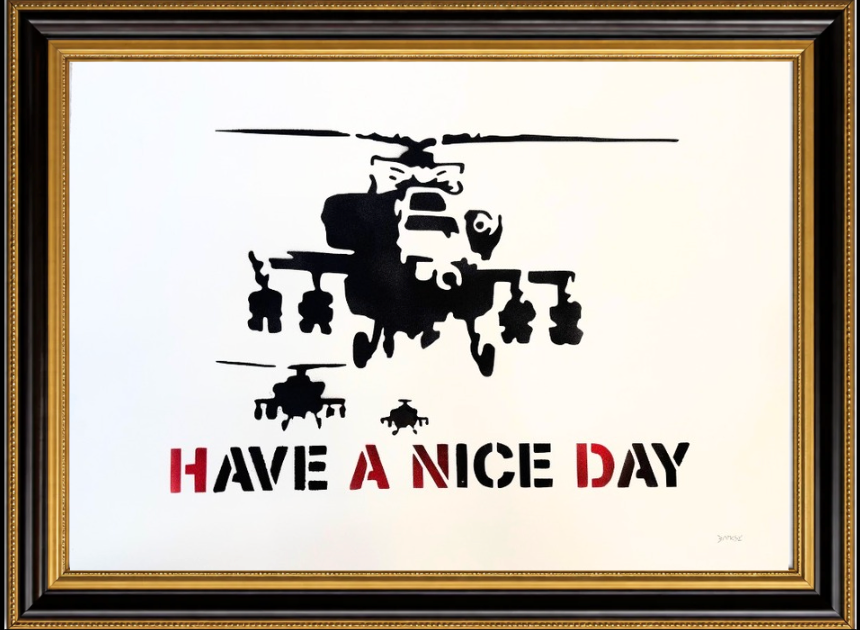 BANKSY "Nice Day Chopper"- ORIGINAL Spray Painting - Acrylic-Graffiti Art–Full sized- Urban Street | Iconic Street Art