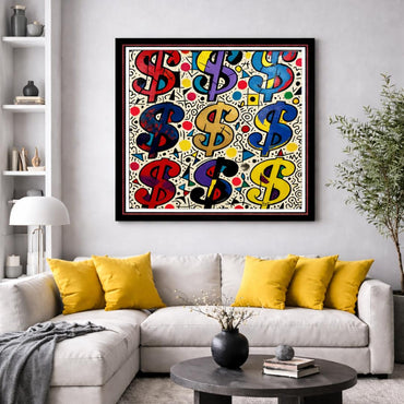 FENZOLINI Original PAINTING/ACRYLIC "Hari Miri Dollars"- Mixed Media- 38 x 38"