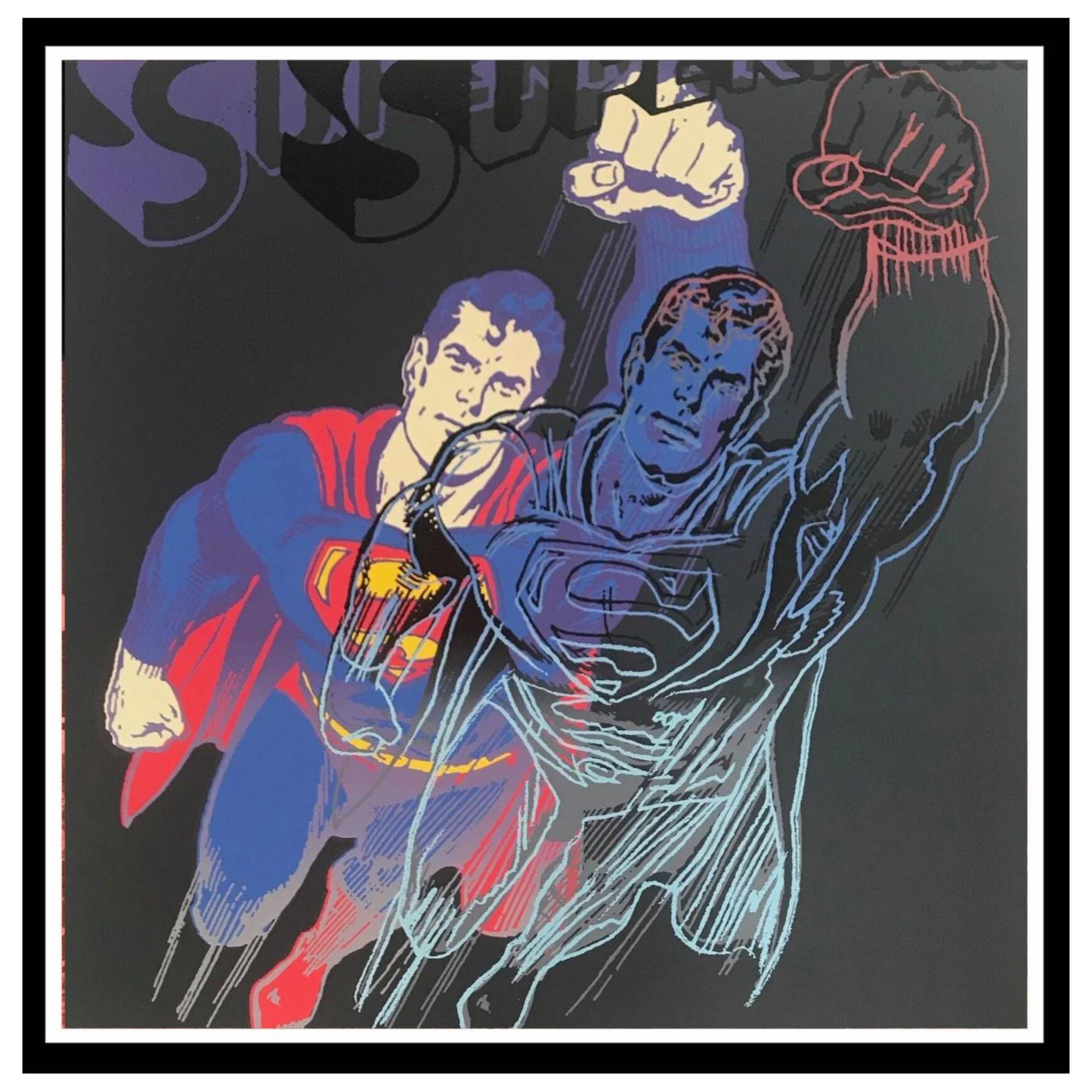 ANDY WARHOL "Superman" FS # 260- Layered Silkscreen Proof-Myths- Museum Quality- Diamond Dust- 38 x 38" Pop Art Masterpiece