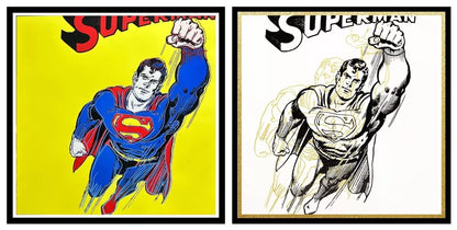 ANDY WARHOL– 2 Piece Pkg: “Superman Trials"- Multicolor Screenprint Proofs- Myths-Diamond Dust Museum Board-38 x 38" Wall Art