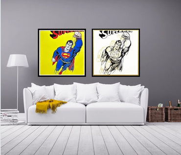 ANDY WARHOL– 2 Piece Pkg: “Superman Trials"- Multicolor Screenprint Proofs- Myths-Diamond Dust Museum Board-38 x 38" Wall Art