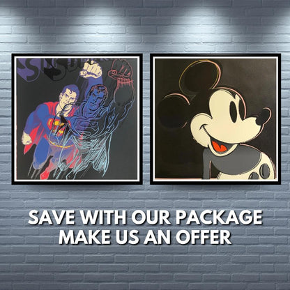 ANDY WARHOL– Pkg.2 Pieces: “Mickey & Superman"-Layered Silkscreen Proofs- Myths- Diamond Dust- Museum Board-38 x 38" Ships Flat