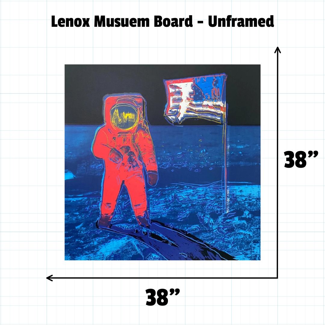Artistic depiction of an astronaut on the moon with a flag, framed as a Lenox Museum Board.