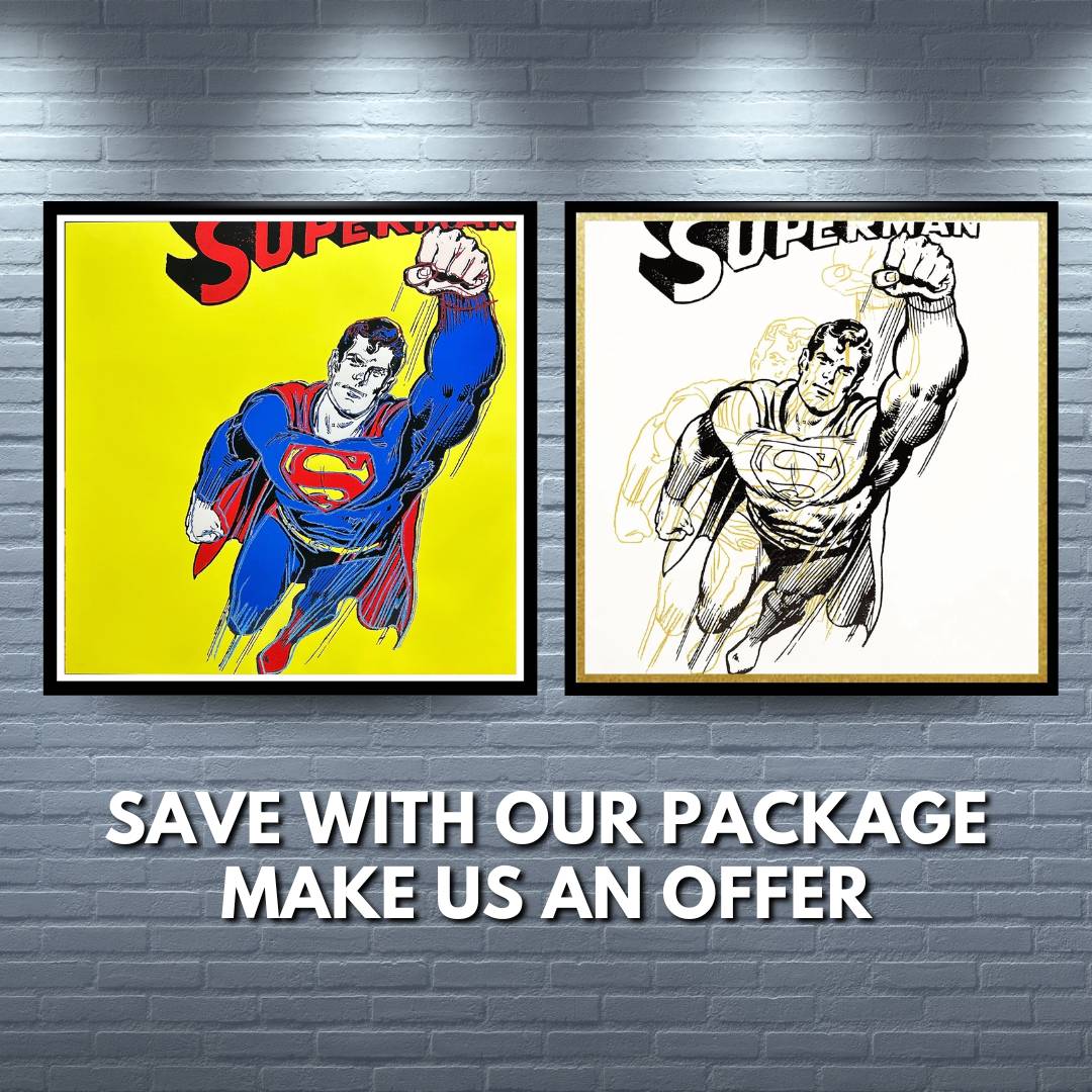 ANDY WARHOL– 2 Piece Pkg: “Superman Trials"- Multicolor Screenprint Proofs- Myths-Diamond Dust Museum Board-38 x 38" Pop Art