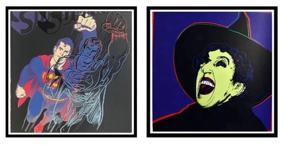 ANDY WARHOL– Pkg.2 Pieces: “Superman &  Witch"-Silkscreen Proofs- Myths- Diamond Dust- Museum Board-38 x 38" Wall Art
