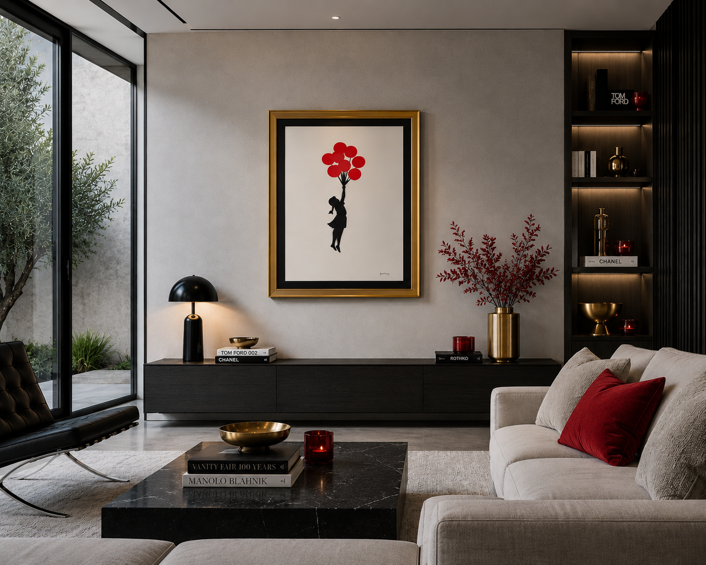 BANKSY –"8 Red Balloons"- Original Sprayed black & red paint- Signed- Museum Quality- Full sized | Iconic Street Art