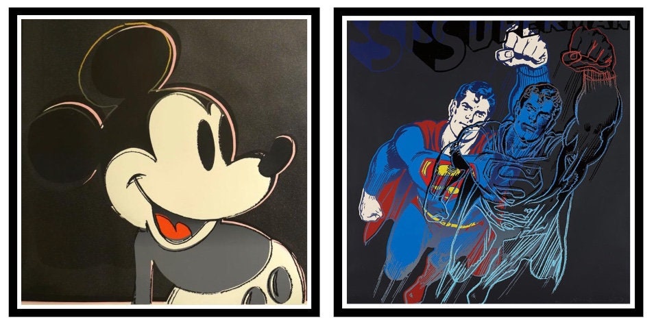 Full sized WARHOL- 2 Piece Pkg. Myths- "MICKEY and Superman"- Silkscreens (Screenprints) - with Diamond Dust- Flat Ship- 2 Beauties