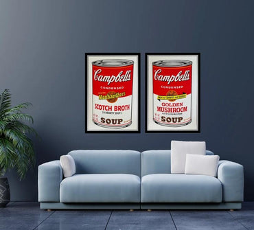 Andy WARHOL- 2- Full Sized- Screenprints "2 CAMPBELL SOUPS- Scotch Broth & Golden Mushroom"- Ships Flat - Guaranteed Beautiful!