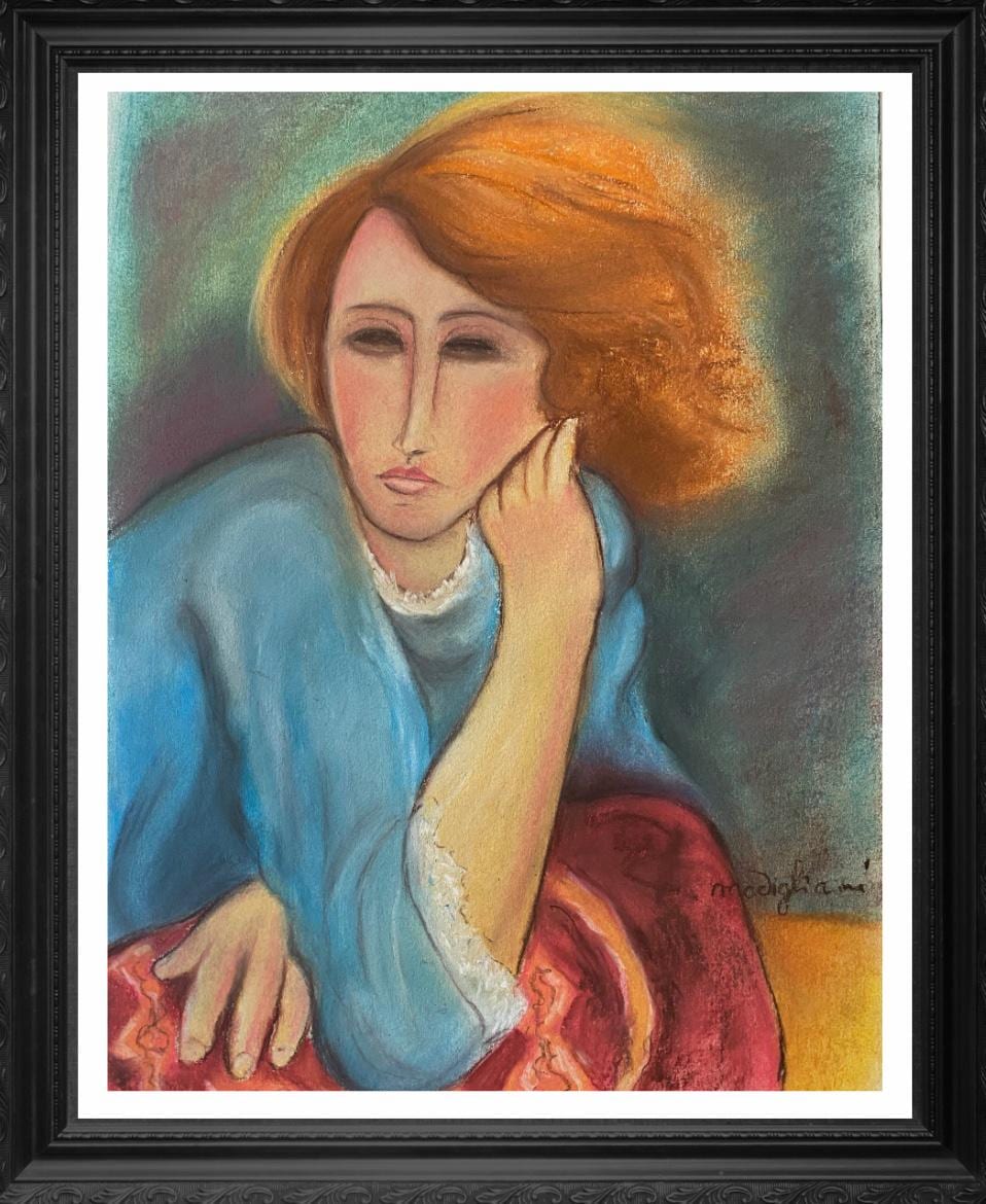 MODIGLIANI- Original Painting/Pastel; signed; pHD APPROVAL- Perfect signature. Shipped Flat. Beautiful Collector Piece.