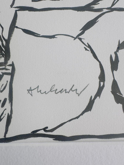 PIERRE ALECHINSKY: Unique Hand-Signed- Abstract Ink Painting- Framed- Contemporary Artwork- One Of A Kind!