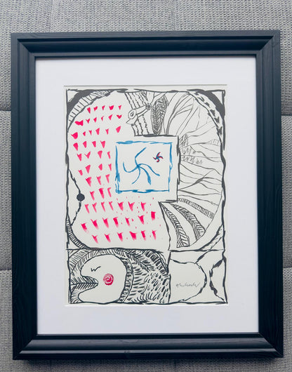 PIERRE ALECHINSKY: Unique Hand-Signed- Abstract Ink Painting- Framed- Contemporary Artwork- One Of A Kind!